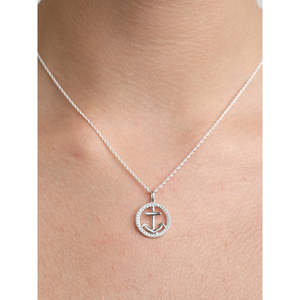 NOVAMART Fine 925 Sterling Silver Anchor Pendant Halo Rhodium Plated <b>Necklace</b> <b>Chain</b> Trendy Christian for Gift Zircon Diamond Pea - Product Image 6