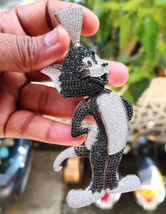 Pendentif Chat de Dessin Animé Glacé en Argent Sterling Plaqué Rhodium avec Moissanite Noire et Blanche, Entièrement Sertie, Style Hip Hop, Motif Animal - Product Image 1