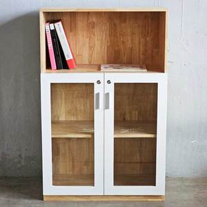 Contemporary 3-Tier Metal Storage <b>Cabinet</b> THS68033 Glass Doors <b>Lock</b> Rubber Wood Contemporary 3-Tier Lockable - Product Image 3