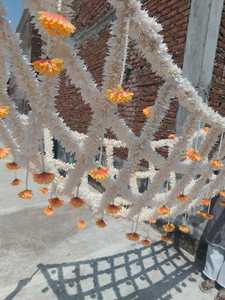 Flor Artificial Hecha a Mano Personalizada, Phoolon Ki Chaadar |   Blanco y Amarillo con Perlas Colgantes |   Toldo de Entrada para Bodas - Product Image 2