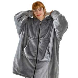 Pull à capuche en flanelle gris clair, taille unique, pour l'hiver, sweat-shirt surdimensionné, manches longues, pour femmes et hommes, couvertures portables - Product Image 1