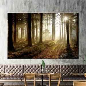 ภาพพิมพ์บนผ้าใบ Sunset Forest Path: ศิลปะตกแต่งผนังลายธรรมชาติอันงดงาม,1P:ห่อหุ้มอย่างดี - Product Image 1