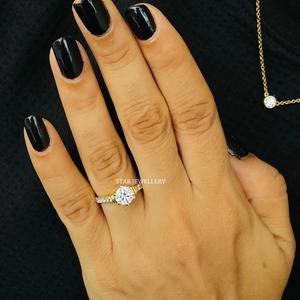 Anillo de compromiso solitario de diamante CVD de 1 quilate de oro macizo de 14 quilates, anillo de diamante solitario de diamante cultivado en laboratorio de corte redondo de 1 quilate - Product Image 2