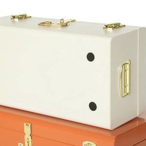 Ensemble de 2 coffres de rangement décoratifs en métal avec fermoirs en métal beige et orange, coffres à souvenirs pour la décoration de la maison - Product Image 4