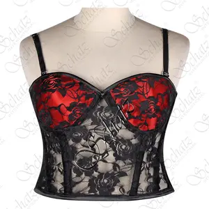 Alta qualità Design personalizzato di lusso in pizzo satinato shaper occhio trasparente nero corsetto corsetto fasciatura Top modellato tazza Bustier