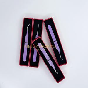 Pinzas de Acero Inoxidable para Extensión de Pestañas, Punta de Fibra, Recubrimiento en Polvo Morado, Pinzas de Aislamiento, Herramienta Profesional para Extensión de Pestañas - Product Image 2