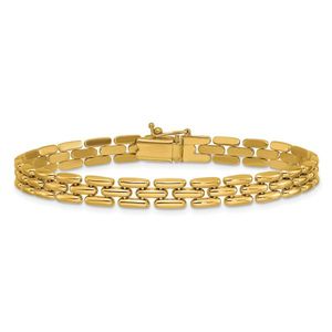 Pulsera de eslabones elegantes de 6.3mm chapada en oro de 14K de Leslie, brazalete clásico y moderno de latón con diamantes y perlas para fiestas religiosas - Product Image 3