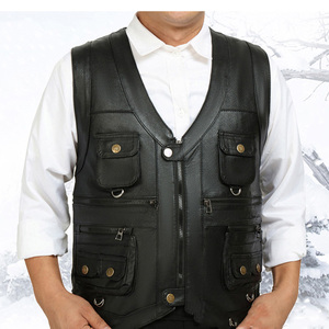 2025 nouveau gilet en cuir mâle mince Commercial mâle en cuir gilet en peau de mouton en cuir hommes gilet gilet avec de nombreuses poches - Product Image 2