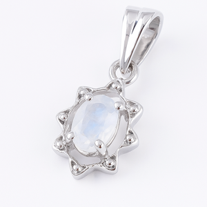 Pendentif ovale minimaliste en argent sterling plaqué rhodium avec pierre de lune arc-en-ciel, collier artisanal en pierres précieuses pour femmes et enfants - Product Image 3