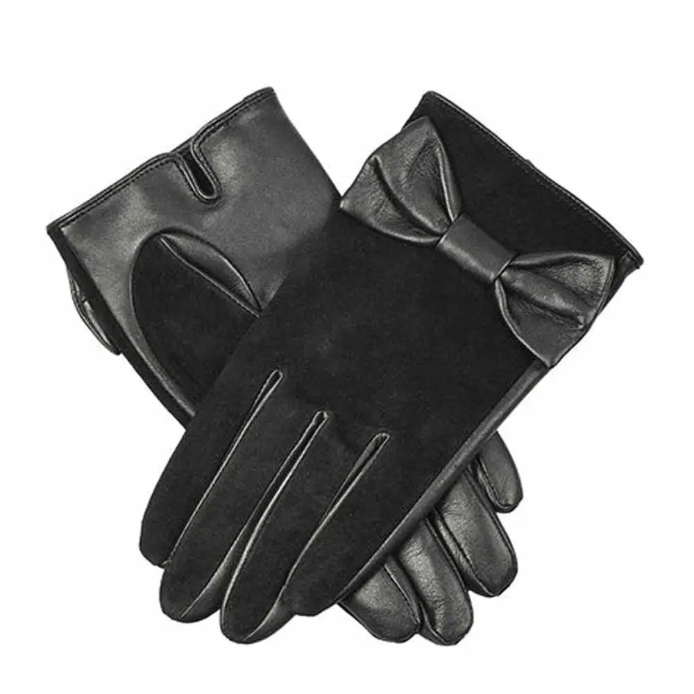 Guantes de piel sintética con tachuelas para mujer, guantes de satén de piel de oveja sin forro, color blanco/Negro, guantes de novia cortos festivos