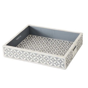 Richardson Mia Tray Indian Bone Inlay Accesorio para el hogar para servir en hoteles y moteles Color gris - Product Image 1
