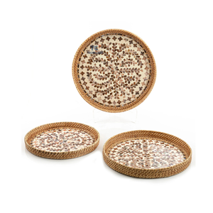 Plateau en rotin écologique avec décor en nacre en gros petit déjeuner Table basse plateau de service accessoire décoratif pour la maison - Product Image 2