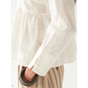 Blusa Ariana - Estilo Bohemio Occidental con Bordado Floral en Color Marfil, Tela de Lino, Seda, Rayón y Viscosa, Talla XL, Corte Holgado, para Primavera y Fiestas - Product Image 5