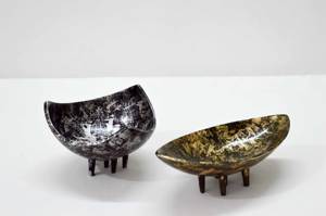 Plat de bateau ovale vert antique de luxe en aluminium motif doublé ton vert et or plat de service ovale plateau en métal plat de serveur pas cher - Product Image 2