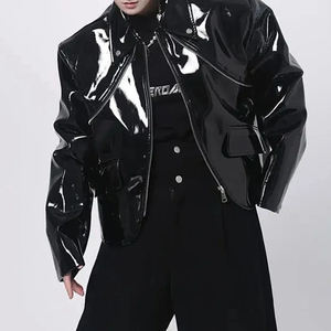 Chaqueta de cuero brillante Traje de escenario de rendimiento atractivo Otoño Elegante británico Excelente chaqueta de charol Chaquetas de hombre - Product Image 3
