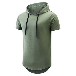 เสื้อมีฮู้ดแขนสั้นสำหรับผู้ชายสีฟ้าล้วนเสื้อมีฮู้ดแบบสวมหัวเสื้อมีฮู้ดแบบสตรีทแวร์ผ้าคอตตอนธรรมดาธรรมดาฤดูร้อน - Product Image 4