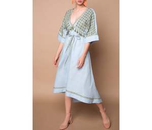 Women Ethnic Fashion Designer Three Quarter V-Neck Custom Printed Embroidered <b>Casual</b> <b>Dresses</b> - Product Image 2