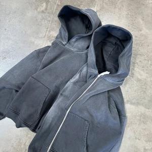 Pull à col roulé zippé pour homme, 100% coton, épais, délavé à l'acide, effet vieilli, coupe oversize, uni, haute qualité, décontracté, hiver - Product Image 1