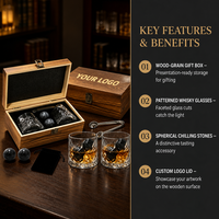 Set Regalo SHUNSTONE di Bicchieri da Whisky Girevoli Stile Vintage, Due Pezzi con Sfera in Pietra, Ideale per Campagne di Riconoscimento Dipendenti