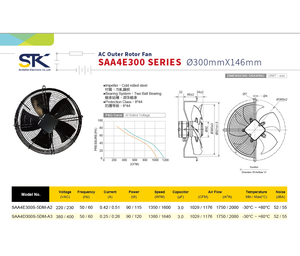 STK SA300 AF SERIE 300*146mm AC DC EC AXIAL INDUSTRIAL AIRE ELÉCTRICO ROTOR EXTERIOR VENTILADOR IP58/IP68 Hoja de acero inoxidable - Product Image 2