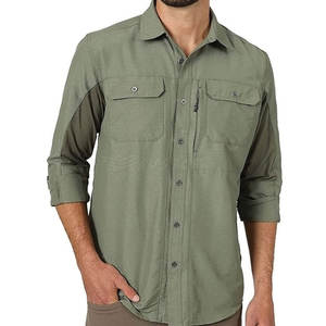 Cómodas camisas de pesca de tela de algodón suave para hombres, protección solar, camisa de trabajo de senderismo de secado rápido - Product Image 1