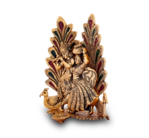 Nouvel arrivage de Statue de Radha Krishna en métal, laiton, plaqué or, Design Pankh, pour la décoration de la maison et l'article cadeau de mariage - Product Image 6