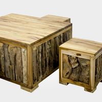 Offre Spéciale : Ensemble Table Basse et Chaises en Racine de Teck, Luxe Minimaliste et Élégant, en Bois Naturel, pour Salon et Extérieur