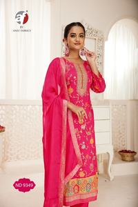 Seda rusa de primera calidad con estampado y trabajo manual Kurti Set Fabricante y proveedor de Surat a precio barato - Product Image 3