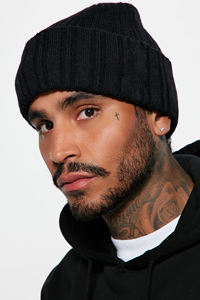 หมวกบีนนี่ไหมพรมสีดำเรียบสำหรับฤดูหนาว อุ่นสบาย ทำจากขนสัตว์ 100% ขอบพับได้ สไตล์ลำลอง ปักลาย 3 มิติ รับสกรีนโลโก้ - Product Image 3