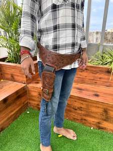 Étui de chasse Western Cowboy en cuir véritable fait à la main de qualité supérieure compatible avec bout ouvert une plate-forme avec ceintures réglables - Product Image 4