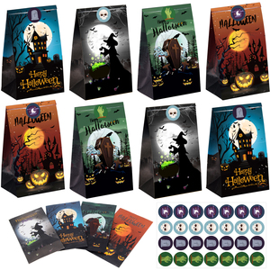 Bolsas de Papel Kraft con Recubrimiento UV para Halloween, Bolsas Rectangulares Autoarmables con Asa, Impresas en Cuatro Colores, Bolsas para Dulces con Pegatinas, Truco o Trato - Product Image 1