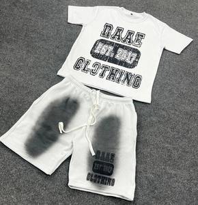 Custom Tracksuit <b>Summer</b> Sweatsuits Acid Wash Two 2 Piece Set Screen Printing Cropped T <b>Shirt</b> and Shorts Set <b>Men</b> - Product Image 3