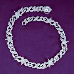 VVS conjunto hecho a mano Micro ajuste Moissanite Diamante tachonado Hip hop Iced Out plata esterlina estrella cadena de eslabones cubanos - Product Image 2