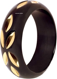 Black Resin Bangle <b>Bracelet</b> Inlaid Brass Metal Leaves Handmade Eco-Friendly 24mm Fashion Jewelry Women <b>Boho</b> Ethnic Style - Product Image 2