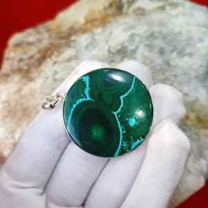 Handmade Silver Pendant Natural Malachite Gemstone Green Cabochon Mixed Shape Statement Jewelry Gift for Women Loose Gemstones - Product Image 2