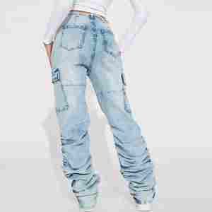 Pantalon baggy tendance et respirant pour femmes, taille haute, jean en denim à 6 poches, jean cargo surdimensionné pour femmes - Product Image 5