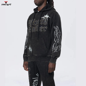 Nouveauté 2025 Sweat à capuche d'hiver personnalisé avec strass pour homme 100% coton polaire délavé thermique Vente en gros Service OEM - Product Image 2