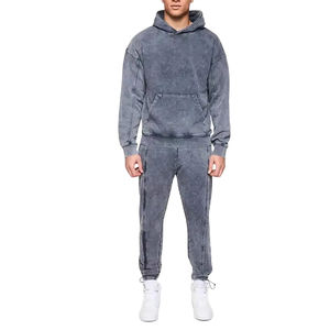 OEM Custom <b>Screen</b> Printed Casual Wear Men Acid Wash Tracksuits Latest Fashion Solid Color Plain Men Sun faded Washed Tracksuits - Product Image 5