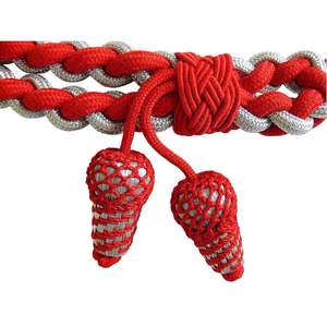 Cordón de Macramé Ceremonial de Color Rojo Plateado con Dos Bellotas, Aiguilletes Naranjas, Etiqueta Plateada, Acabado para Prendas - Product Image 2