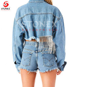 Premium Quality Cropped Denim Blue Jacket <b>for</b> <b>Women</b> Custom Made <b>Short</b> Length <b>Jean</b> Jacket Cotton Filling Breathable Finished - Product Image 6