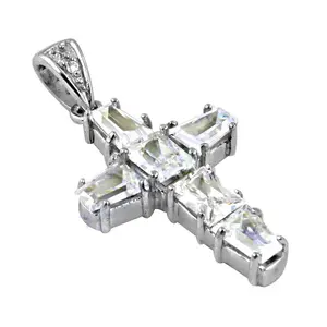 Collier pendentif en argent 925 avec zircone cubique taille baguette, pendentifs et breloques en cristal de luxe - Product Image 1