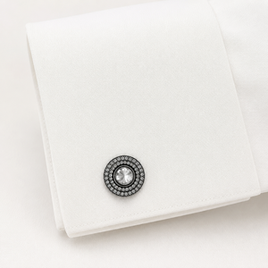 Handmade Gunmetal <b>Black</b> Round Cufflinks with Large CZ Center Stone Pave Brass Design for <b>Men</b>-Birthday Engagement Gift Party - Product Image 3