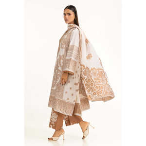 Ensemble de costume 3 pièces en jacquard brodé blanc cassé pour femmes - Product Image 4