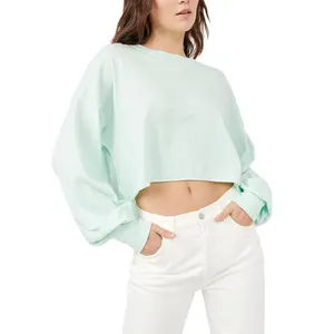 Crew Neck wanita penjualan laris produk grosir kualitas 100% katun blus musim dingin remaja wanita Logo kustom Atasan Wanita