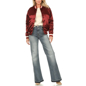 ¡Chaqueta universitaria de satén de alta calidad 100% para mujer, diseño de cuello personalizado con relleno de algodón transpirable a la venta! - Product Image 1