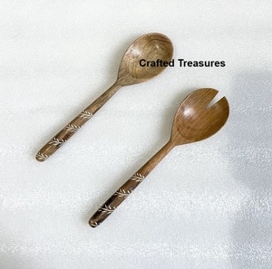 Eco friendly Wood & Resin cutlery Salad Server Set Resin Handle Spoon And Fork Set <b>For</b> Kitchenware & Dinnerware <b>Decoration</b> <b>Item</b> - Product Image 5