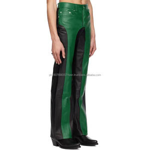 Pantalon en cuir à jambes droites avec blocs de couleur OEM pour hommes - Product Image 2