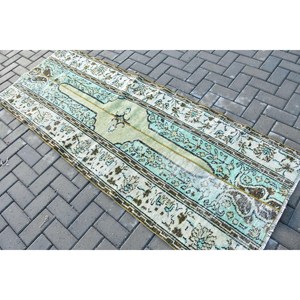 Alfombra Turca Vintage de Lana Azul, 2.9x7.4 pies (88x226 cm) - Product Image 4