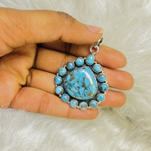 Beau pendentif en argent sterling 925 avec pendentif naturel en pierre de turquoise pour enfants - Product Image 6