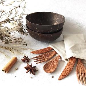 Cuillère et fourchette à noix de coco en bois biodégradable couverts de voyage ensemble de couverts de camping personnalisation accepter - Product Image 4